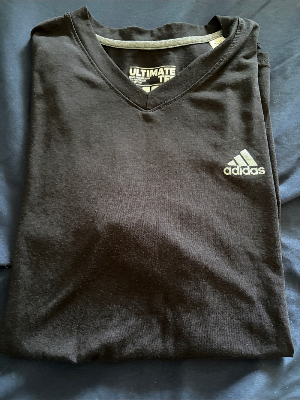 adidas Black V‑Neck Short Sleeve Tee with White Logo